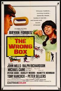 8h990 WRONG BOX signed 1sh '66 by Michael Caine who is looking through mail slot at pretty girl!