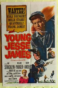 8h997 YOUNG JESSE JAMES 1sh '60 wanted teenage outlaw Ray Stricklyn!