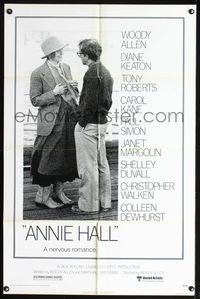 8m038 ANNIE HALL 1sh '77 full-length Woody Allen & Diane Keaton, a nervous romance!