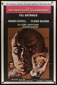 8m092 BROTHERS KARAMAZOV 1sh '58 huge headshot of Yul Brynner, sexy Maria Schell & Claire Bloom!