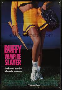 8m096 BUFFY THE VAMPIRE SLAYER advance 1sh '92 great image of sexy cheerleader Kristy Swanson!