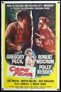 8m108 CAPE FEAR 1sh '62 Gregory Peck, Robert Mitchum, Polly Bergen, classic film noir!