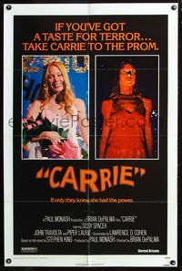 8m113 CARRIE 1sh '76 Stephen King, Sissy Spacek before and after her bloodbath at the prom!