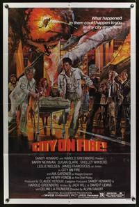 8m135 CITY ON FIRE 1sh '79 Alvin Rakoff, Ava Gardner, Henry Fonda, cool John Solie fiery art!