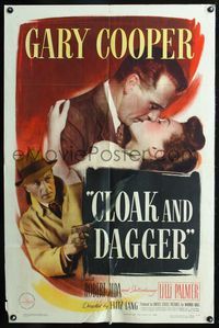 8m139 CLOAK & DAGGER 1sh '46 romantic close up of Gary Cooper & Lilli Palmer, Fritz Lang