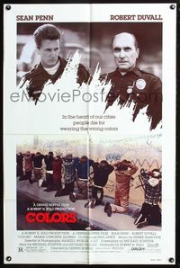 8m145 COLORS 1sh '88 Sean Penn & Robert Duvall as cops, directed by Dennis Hopper!