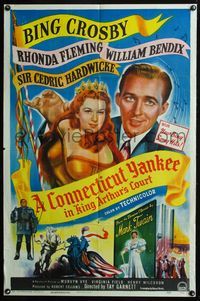 8m155 CONNECTICUT YANKEE IN KING ARTHUR'S COURT style A 1sh '49 art of Bing Crosby, Rhonda Fleming!