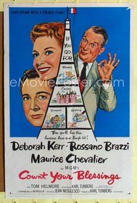 8m158 COUNT YOUR BLESSINGS 1sh '59 Deborah Kerr, Rossano Brazzi & Maurice Chevalier in Paris!