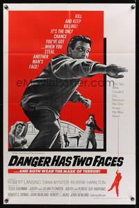 8m164 DANGER HAS TWO FACES 1sh '67 Robert Lansing, Dana Wynter, spy that stole another man's face!