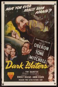 8m167 DARK WATERS 1sh R51 Merle Oberon, Franchot Tone, have you ever really been afraid?