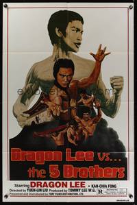 8m199 DRAGON LEE VS THE 5 BROTHERS 1sh '78 Wu da di zi, kung fu Bruce Lee ripoff art by Marcus!