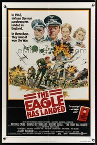8m202 EAGLE HAS LANDED clear 1sh '77 cool art of Michael Caine in World War II by Robert Tanenbaum!