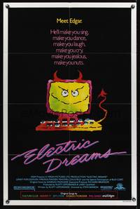 8m213 ELECTRIC DREAMS 1sh '84 Virginia Madsen, wacky art of smiling devil computer!