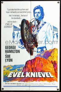 8m224 EVEL KNIEVEL 1sh '71 George Hamilton is THE daredevil, great art of motorcycle jump!