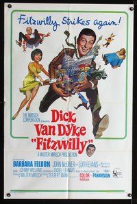 8m247 FITZWILLY 1sh '68 great comic art of Dick Van Dyke & sexy Barbara Feldon!