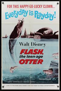 8m249 FLASH THE TEEN-AGE OTTER 1sh '65 Walt Disney, great art of happy-go-lucky otter!