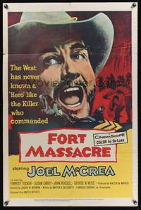 8m257 FORT MASSACRE 1sh '58 Joel McCrea, Forrest Tucker, Susan Cabot!