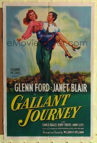 8m268 GALLANT JOURNEY 1sh '46 art of Glenn Ford carrying sexy Janet Blair!