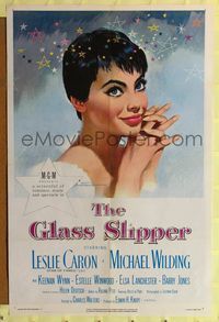 8m275 GLASS SLIPPER 1sh '55 great artwork of pretty Leslie Caron by Jon Weintraub!