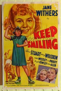 8m413 KEEP SMILING 1sh '38 stone litho of tough girl Jane Withers, Gloria Stuart, Wilcoxon!