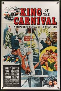 8m417 KING OF THE CARNIVAL 1sh '55 Republic serial, great circus trapeze artwork!