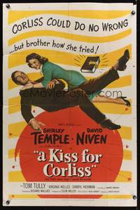 8m424 KISS FOR CORLISS 1sh '49 great romantic art of of Shirley Temple & David Niven!