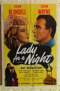 8m441 LADY FOR A NIGHT 1sh R50 close-ups of John Wayne & Joan Blondell!
