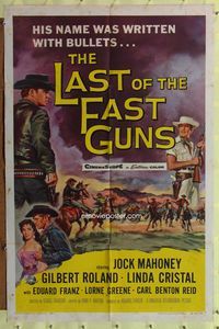 8m451 LAST OF THE FAST GUNS 1sh '58 Jock Mahoney's name was written with bullets, cool art!