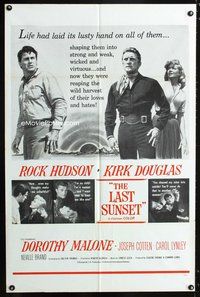 8m453 LAST SUNSET military 1sh '61 Rock Hudson, Kirk Douglas, Dorothy Malone, by Robert Aldrich!