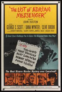 8m463 LIST OF ADRIAN MESSENGER 1sh '63 John Huston directs five heavily disguised great stars!