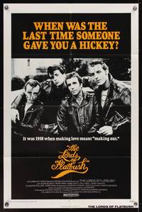 8m471 LORDS OF FLATBUSH 1sh '74 cool portrait of Fonzie, Rocky, & Perry as greasers in leather!