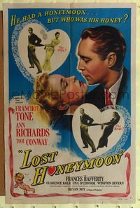 8m472 LOST HONEYMOON 1sh '47 Franchot Tone returns from WWII w/amnesia and a forgotten wife & kids