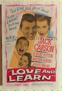 8m473 LOVE & LEARN 1sh '47 Jack Carson, Robert Hutton, Martha Vickers, Janis Page!