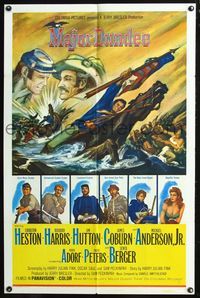 8m487 MAJOR DUNDEE 1sh '65 Sam Peckinpah, Charlton Heston, cool Civil War battle art!