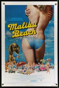 8m489 MALIBU BEACH 1sh '78 great image of sexy topless girl in bikini on famed California beach!