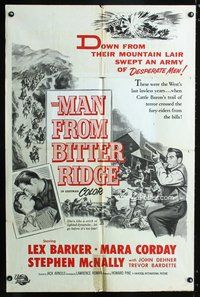 8m491 MAN FROM BITTER RIDGE military 1sh '55 Lex Barker in the great violent mountain wars!