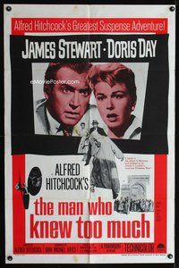 8m493 MAN WHO KNEW TOO MUCH 1sh R60s Alfred Hitchcock, husband & wife Jimmy Stewart & Doris Day!