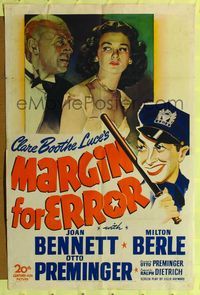 8m501 MARGIN FOR ERROR 1sh '43 art of Otto Preminger leering at Joan Bennett, cop Milton Berle!