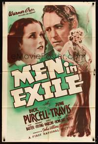 8m509 MEN IN EXILE 1sh '37 Dick Purcell in big trouble, great art of smoking bad girl!