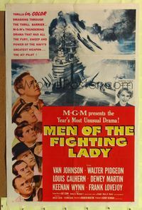8m510 MEN OF THE FIGHTING LADY 1sh '54 Van Johnson, cool aircraft carrier artwork!