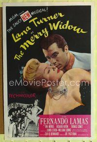 8m511 MERRY WIDOW 1sh '52 great romantic close up of sexy Lana Turner & Fernando Lamas!