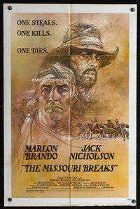 8m516 MISSOURI BREAKS 1sh '76 art of Marlon Brando & Jack Nicholson by Bob Peak!