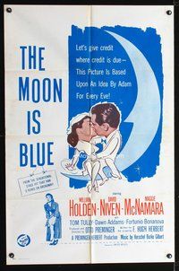 8m523 MOON IS BLUE military 1sh '53 William Holden, Maggie McNamara is a virgin, Otto Preminger!