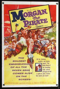8m525 MORGAN THE PIRATE int'l 1sh '61 Morgan il pirate, cool art of swashbuckler Steve Reeves!