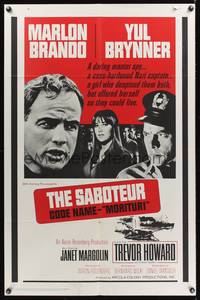 8m526 MORITURI 1sh '65 art of Marlon Brando & Nazi captain Yul Brynner, The Saboteur!