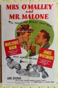 8m533 MRS. O'MALLEY & MR. MALONE 1sh '51 Marjorie Main & Whitmore tickle the nation's funny bone!