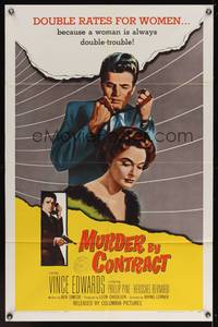 8m535 MURDER BY CONTRACT 1sh '59 Vince Edwards prepares to strangle woman with necktie!