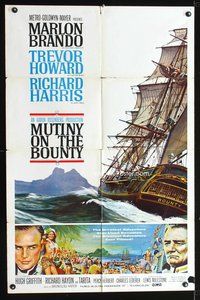 8m538 MUTINY ON THE BOUNTY style B 1sh '62 Marlon Brando, cool seafaring art of ship by Smith!