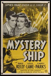 8m544 MYSTERY SHIP 1sh '41 great dramatic wartime art of Paul Kelly & Lola Lane!