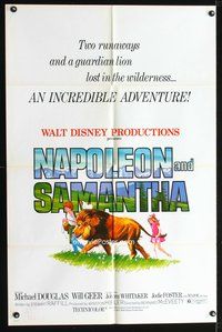 8m549 NAPOLEON & SAMANTHA 1sh '72 Disney, very 1st Jodie Foster, cool art of lion!